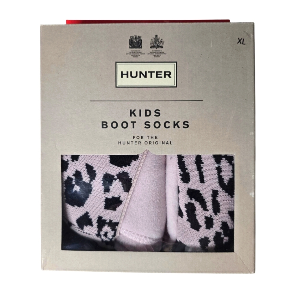 NEW!! ♥︎ HUNTER ♥︎ Kids Leopard Pink & Black Fleece Boot Socks • Size XL